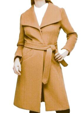 Karl Lagerfeld Paris Designer Wool Blend Camel Color Belted Coat XL